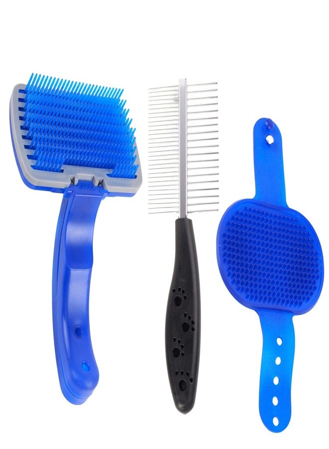 REGIIS Professional Pet Grooming Brush Set, Blue and Black, Self-Cleaning Dog Comb with Ergonomic Handle, 2-Piece Detangling and Deshedding Tools(pack of 3) - Image 1